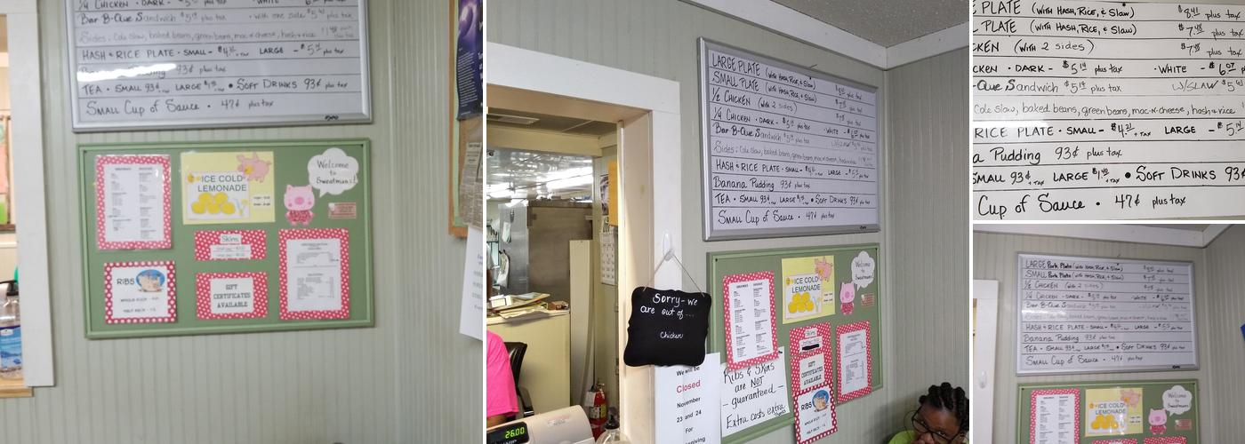 Sweatman's Barbeque Menu