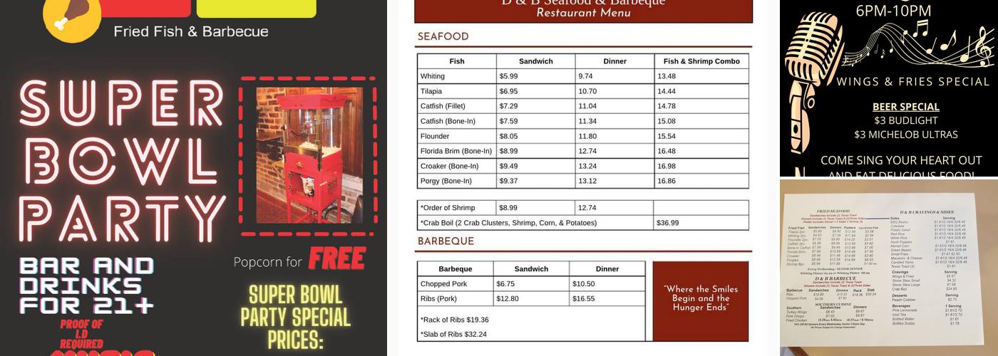 D&B Fish and Barbecue Menu