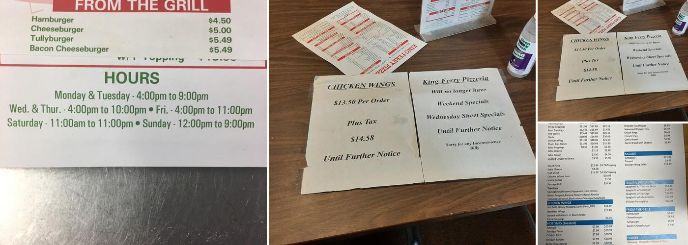 King Ferry Pizzeria Menu