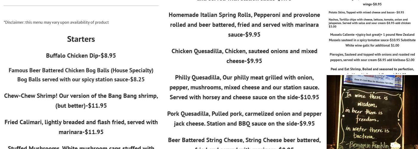 Socastee Station Menu