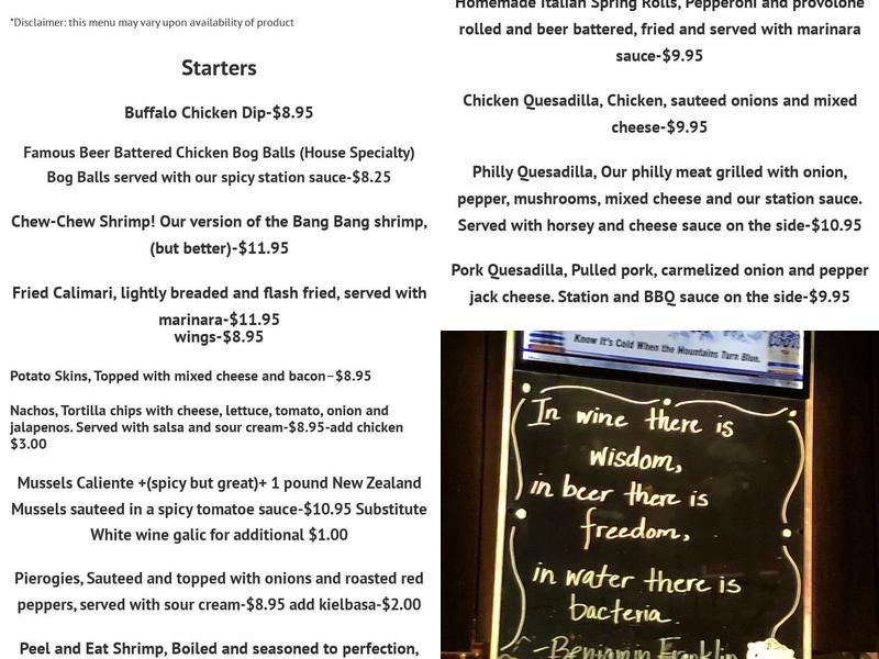 Socastee Station Menu