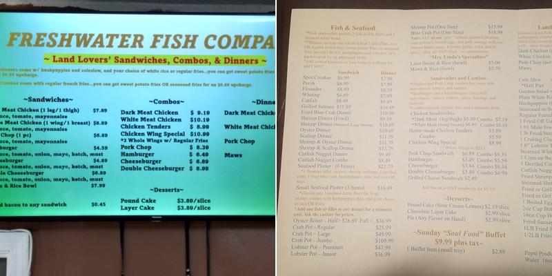 Freshwater Fish Company Menu