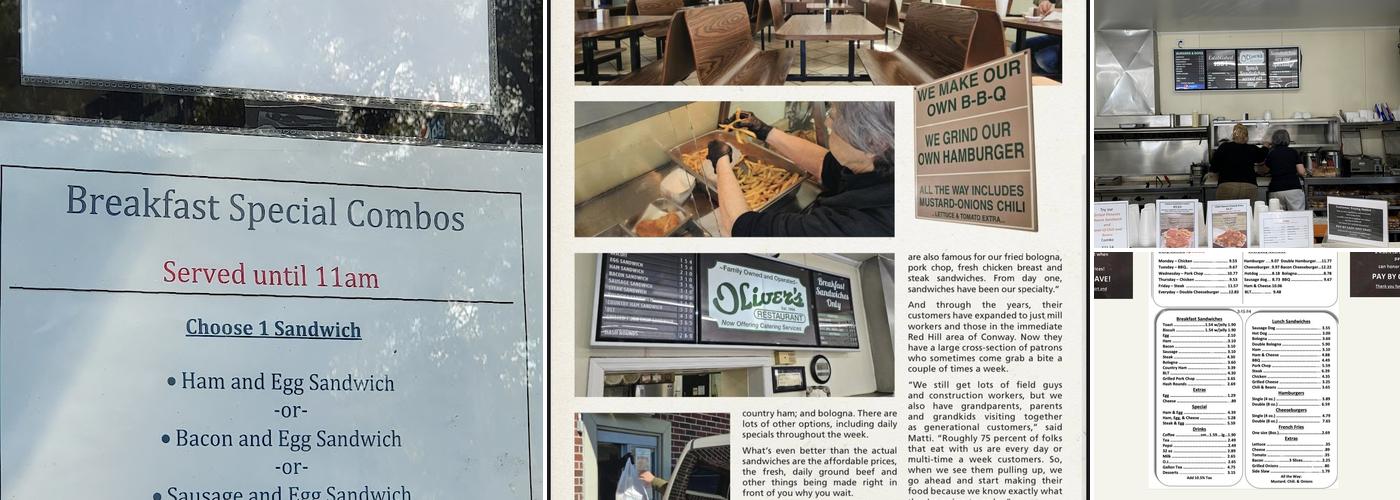 Oliver's Restaurant Menu