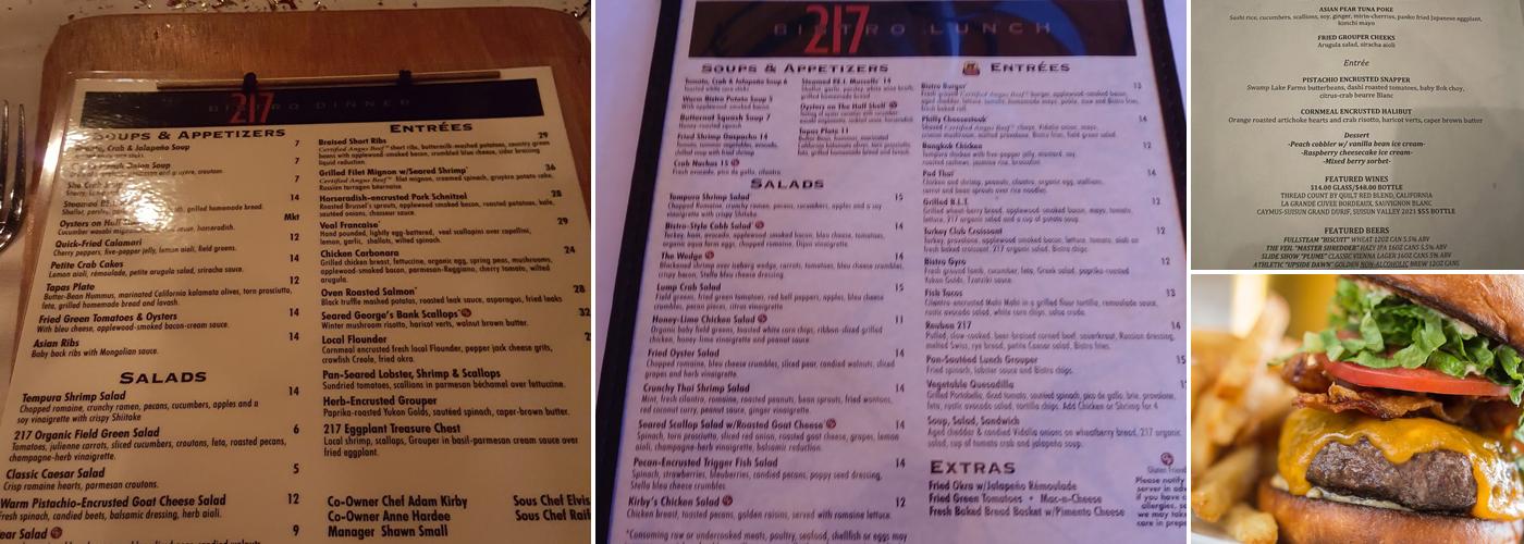 Bistro 217 Menu