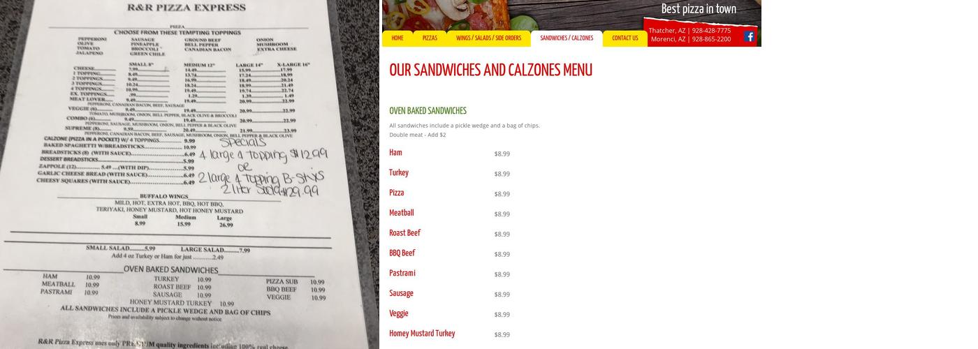 R & R Pizza Express Menu