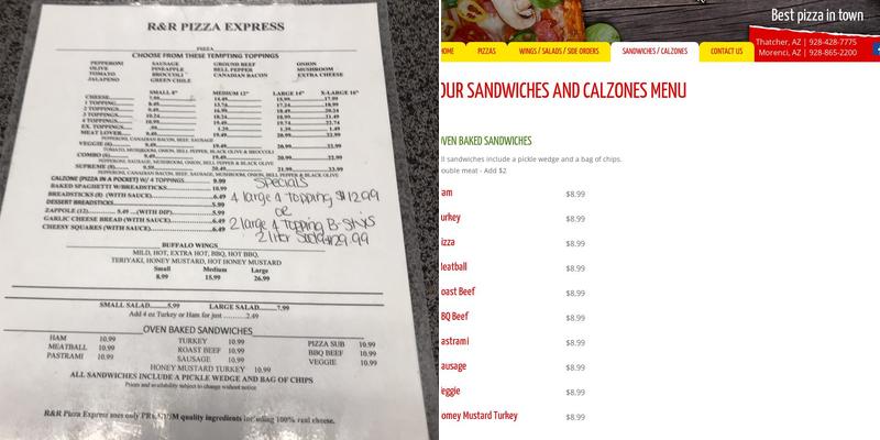 R & R Pizza Express Menu