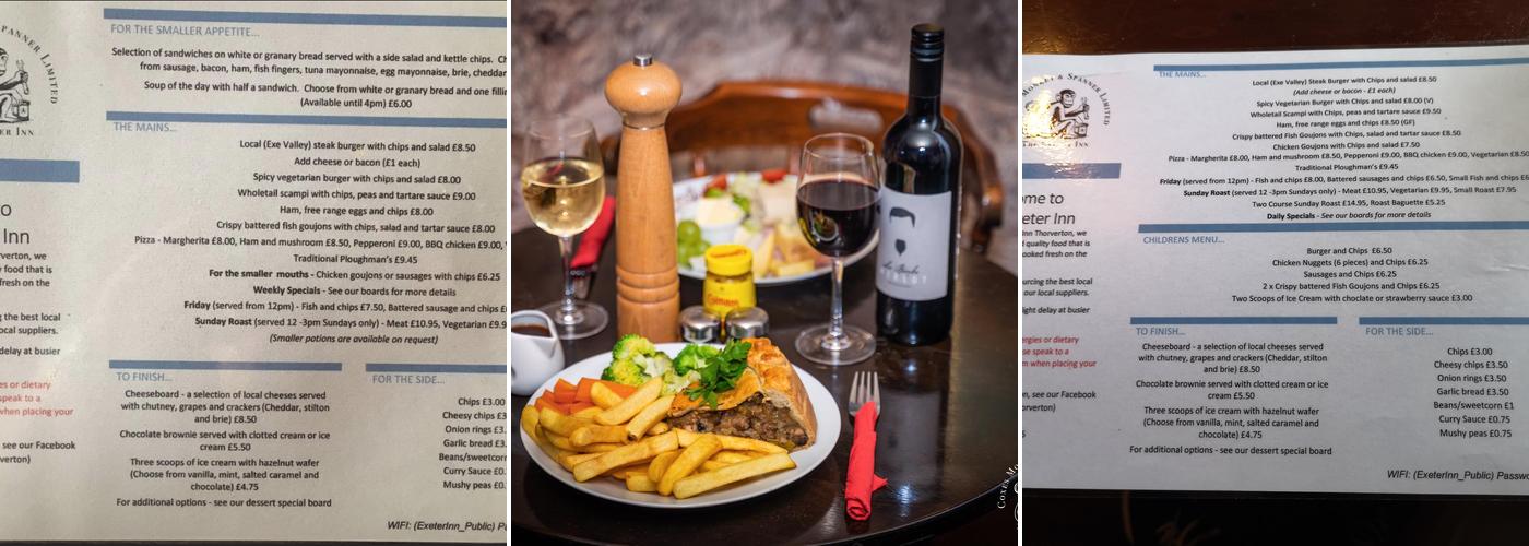 The Exeter Inn Menu