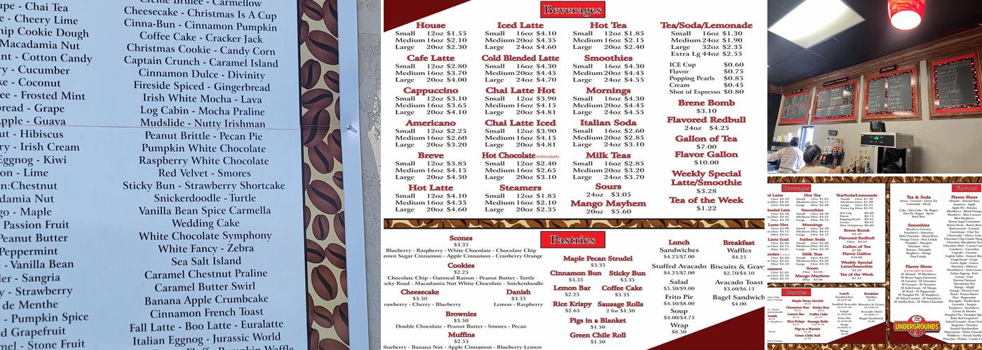 Undergrounds Coffee Co. Menu