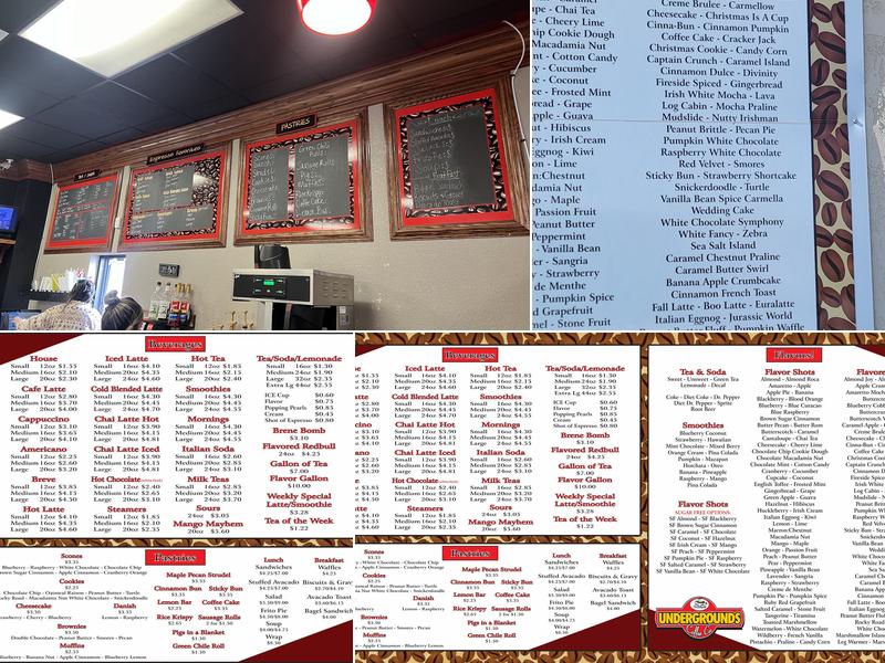 Undergrounds Coffee Co. Menu