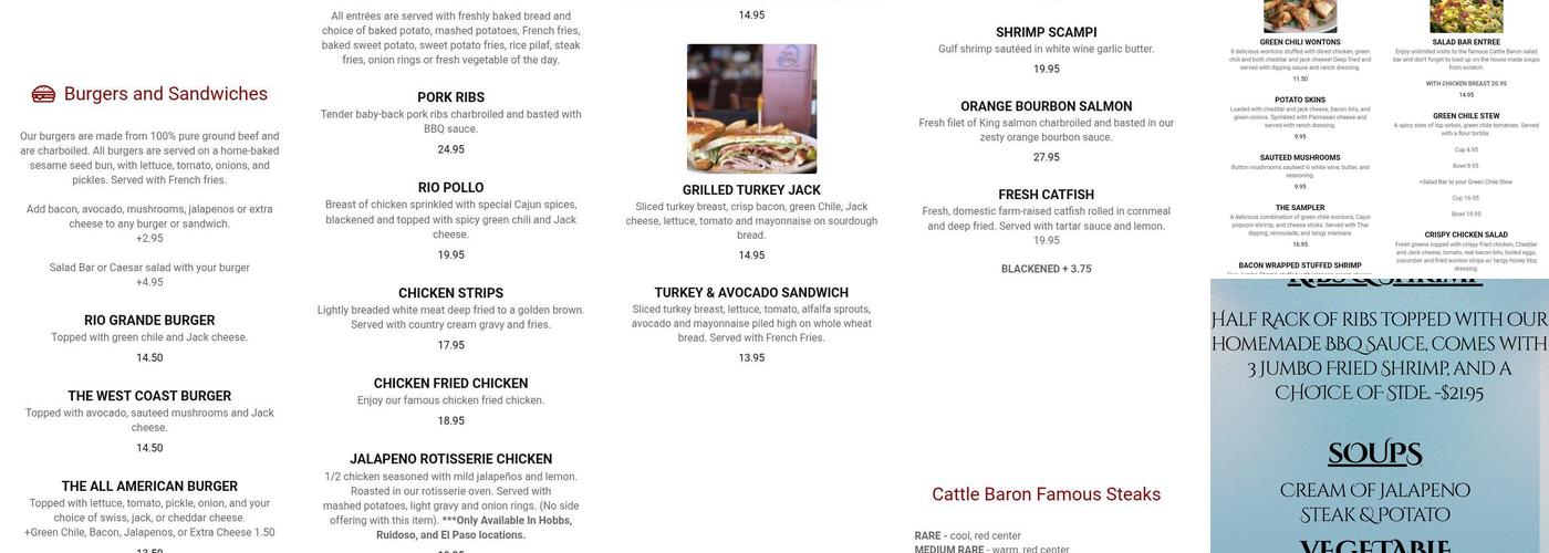 Cattle Baron Menu
