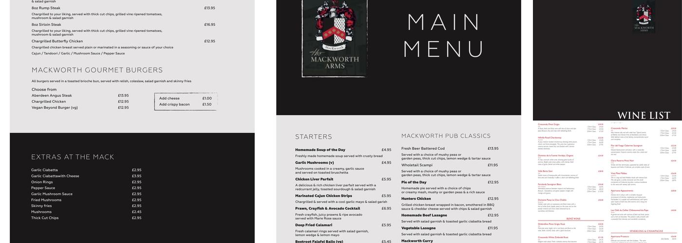 Mackworth Arms Menu