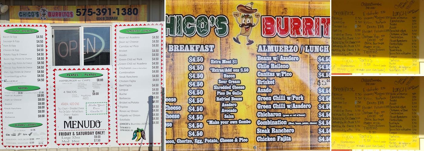 Chico's Burritos Menu