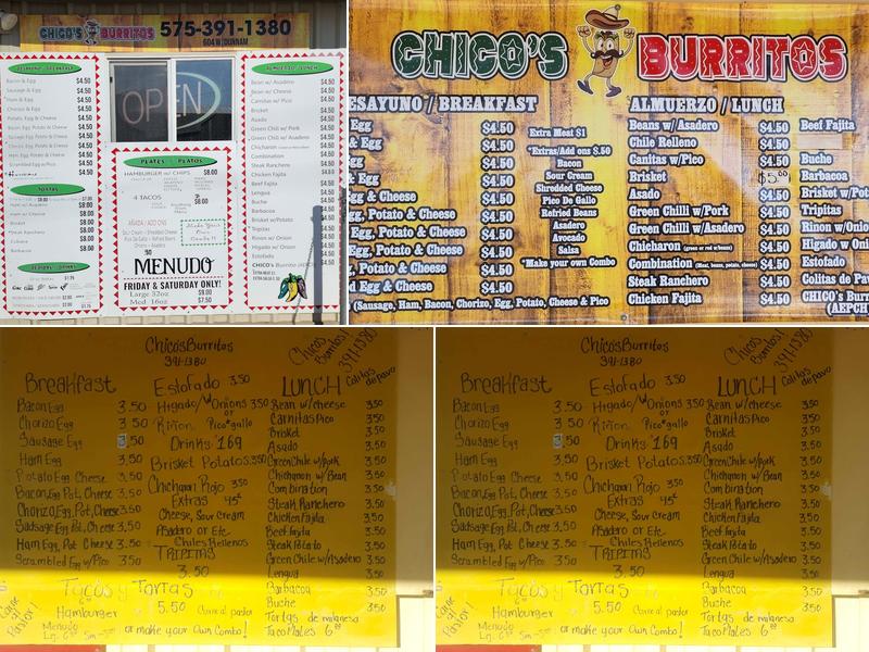 Chico's Burritos Menu
