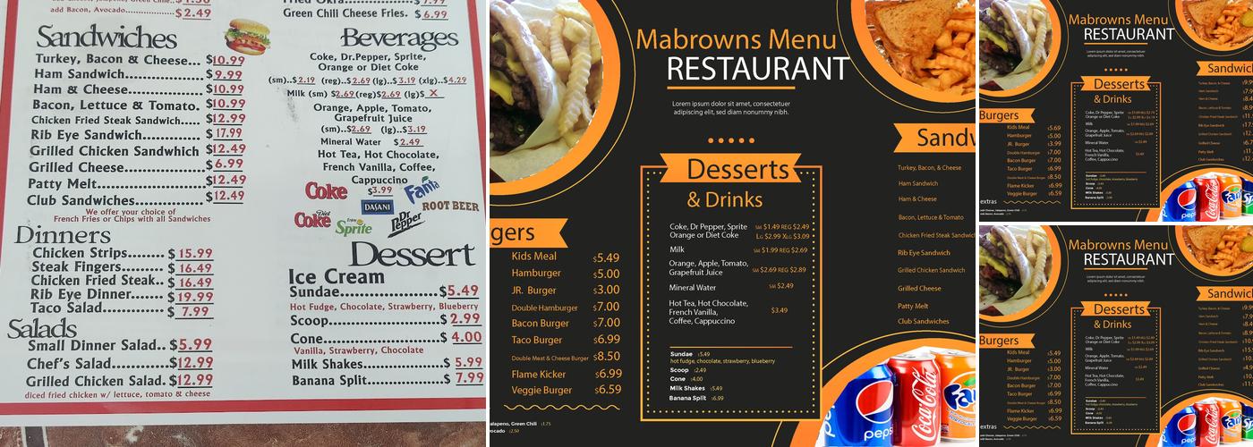 Ma Brown's #3 Menu