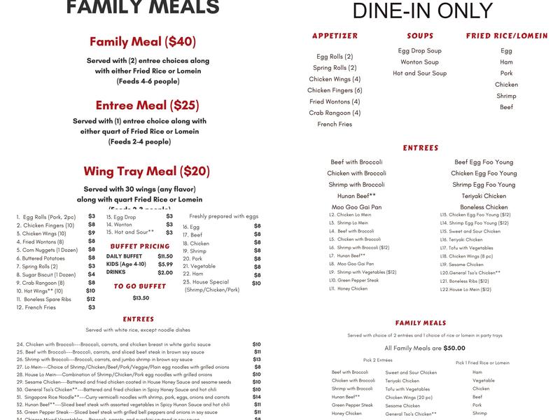 Lui's Chinese Restaurant Menu