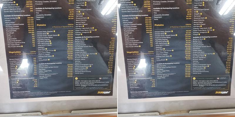 Subway Menu