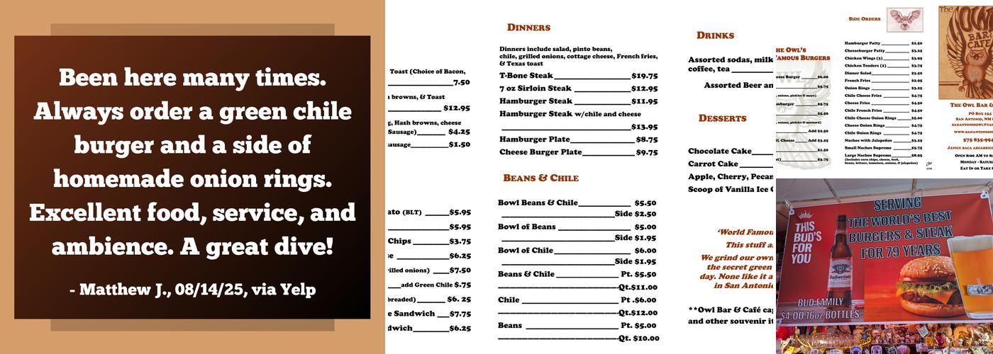 The Original Owl Bar & Cafe Menu