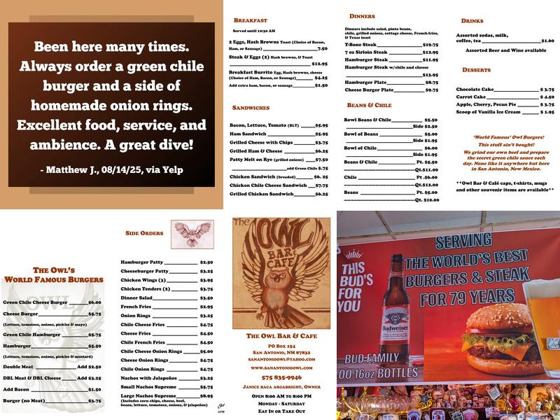 The Original Owl Bar & Cafe Menu