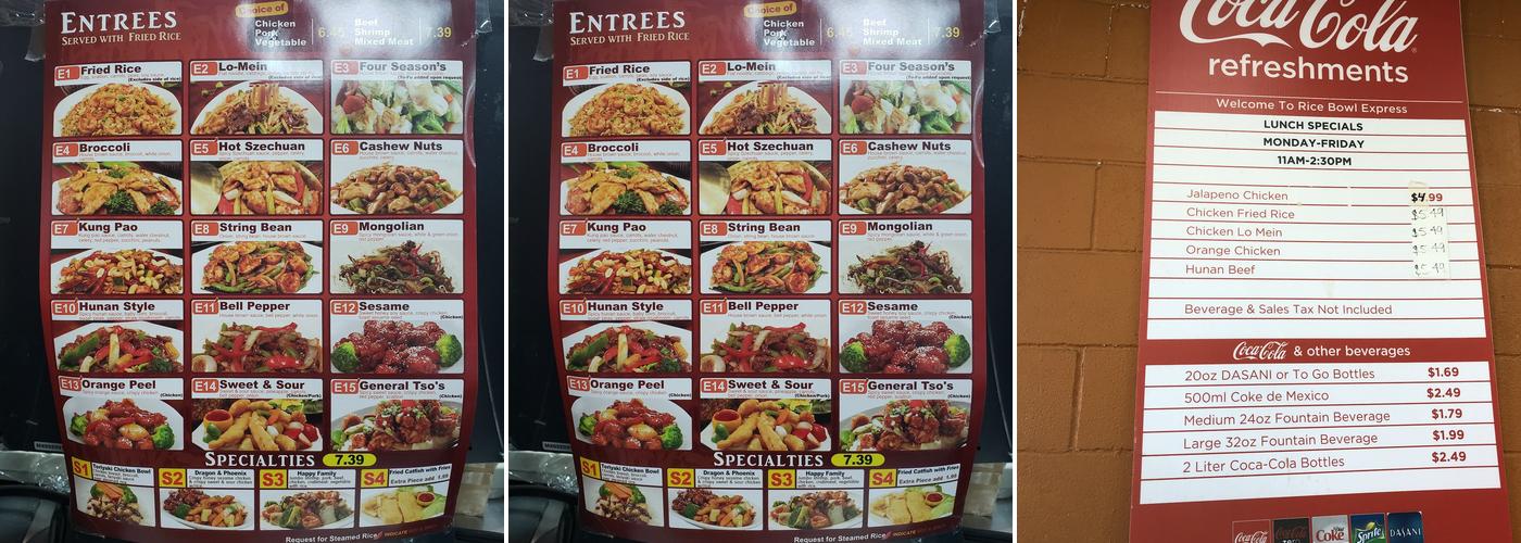 Ricebowl Express Menu