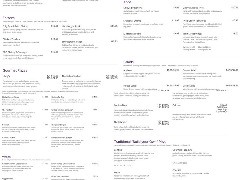 Libby's Menu