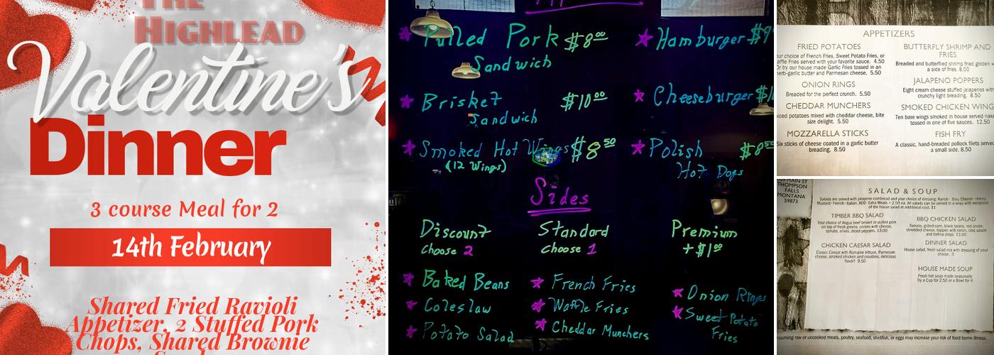 HighLead Saloon, Smokehouse, And Casino Menu