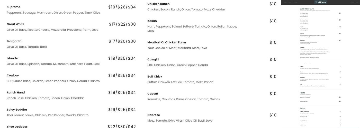 Ji Pizza Menu