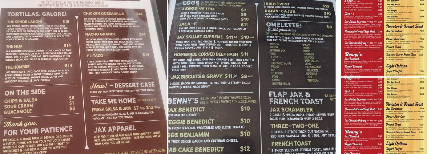 Cafe Jax Menu