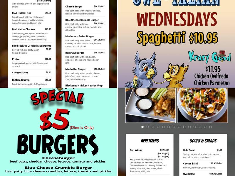 Krazy Owls Menu
