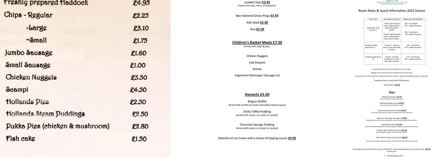 Dovey Valley Hotel Menu