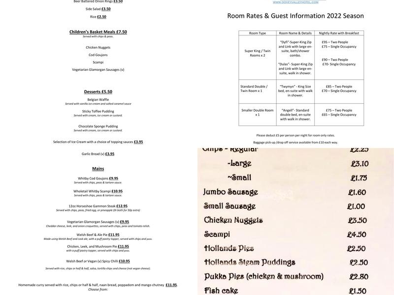 Dovey Valley Hotel Menu