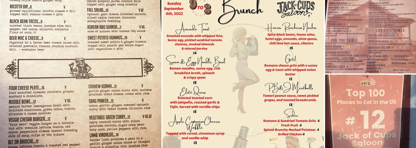 Jack of Cups Saloon Menu