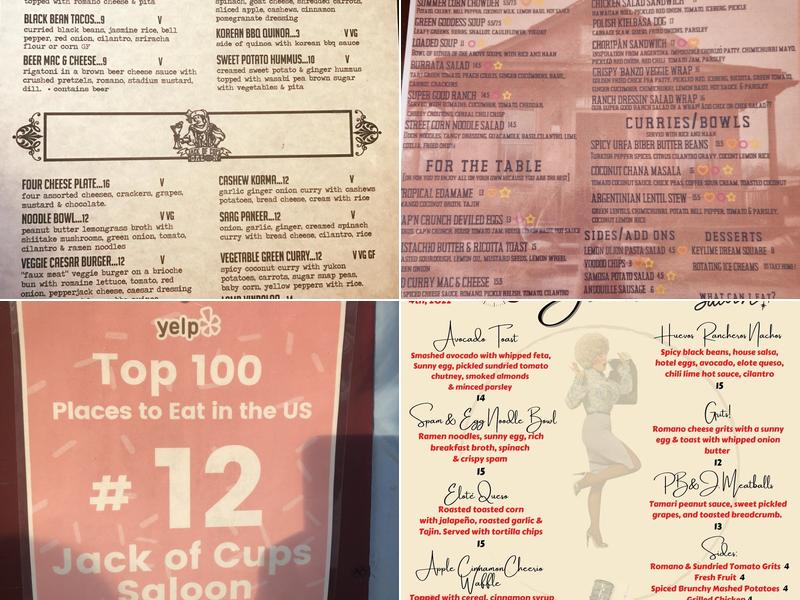 Jack of Cups Saloon Menu