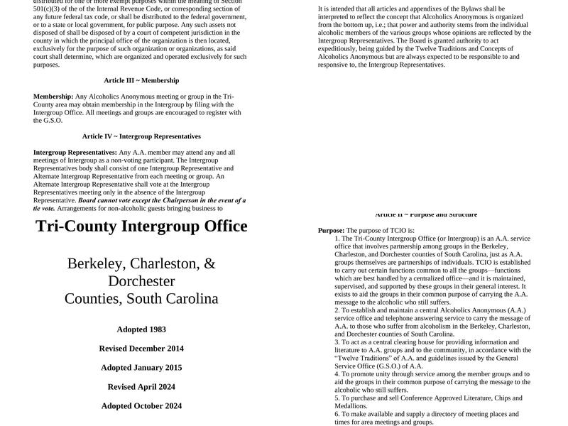 West Ashley Group AA Menu