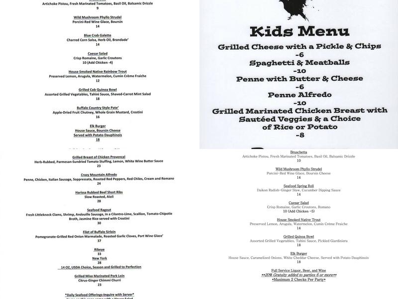 The Raven Grill Menu
