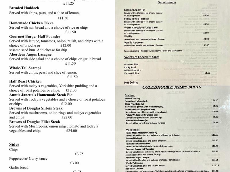 Colebrooke Arms Menu