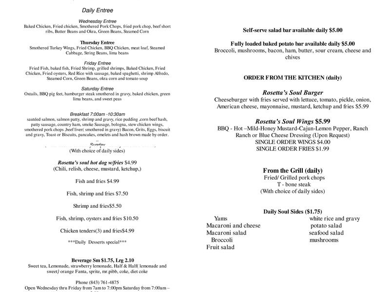 Rosetta's Soul Food Menu