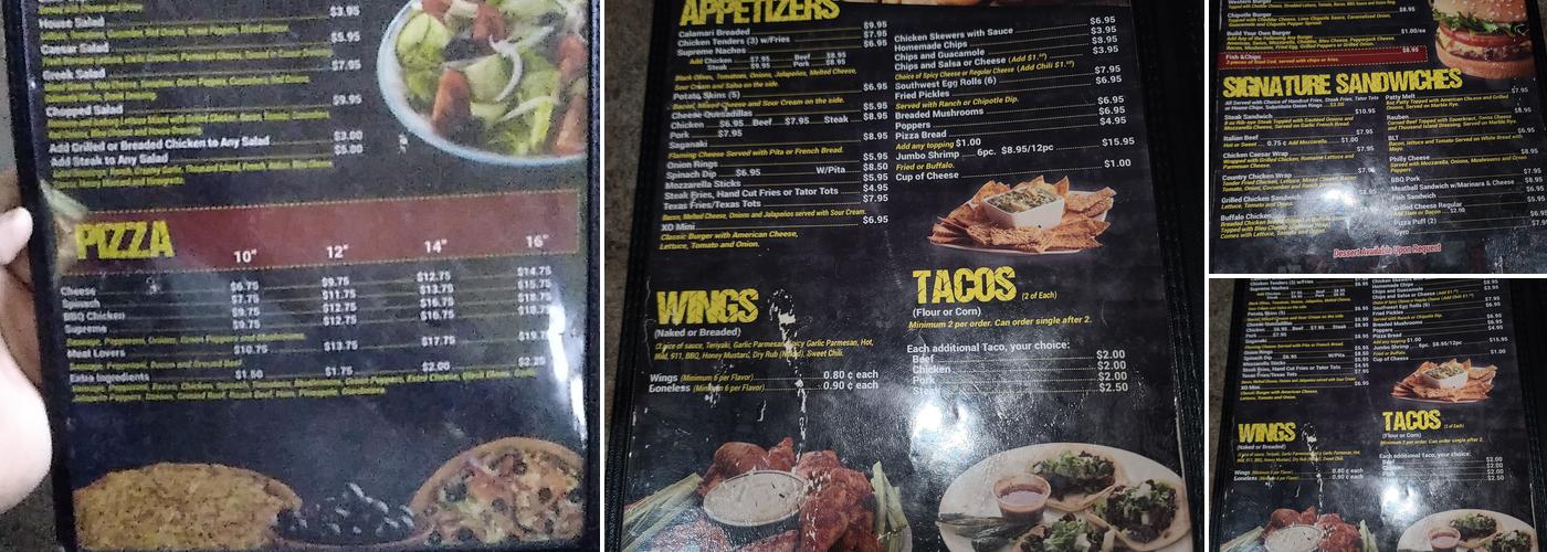 X's & O's Sports Bar Menu