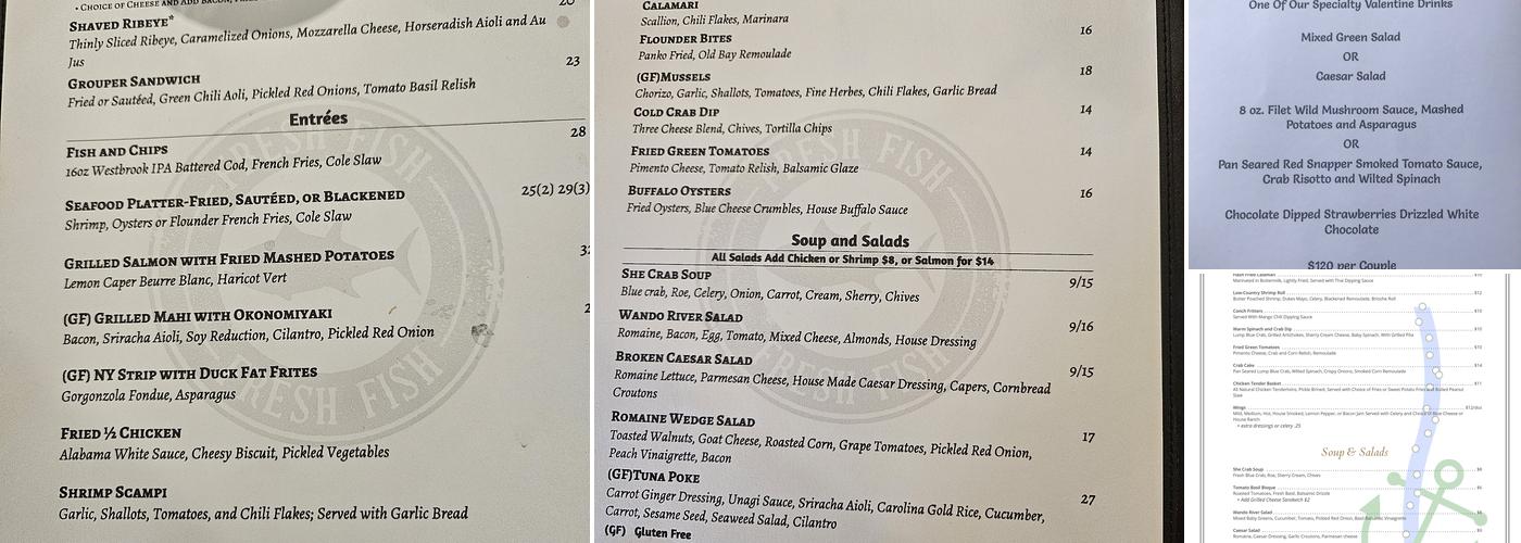 Wando River Grill Menu