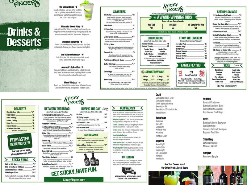 Sticky Fingers Ribhouse- BBQ Charleston Menu