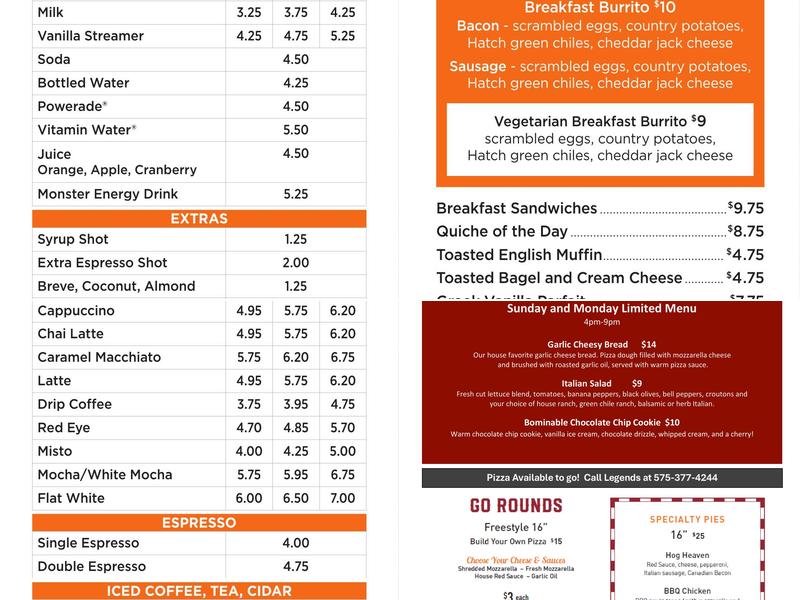 Angel Fire Country Club Menu