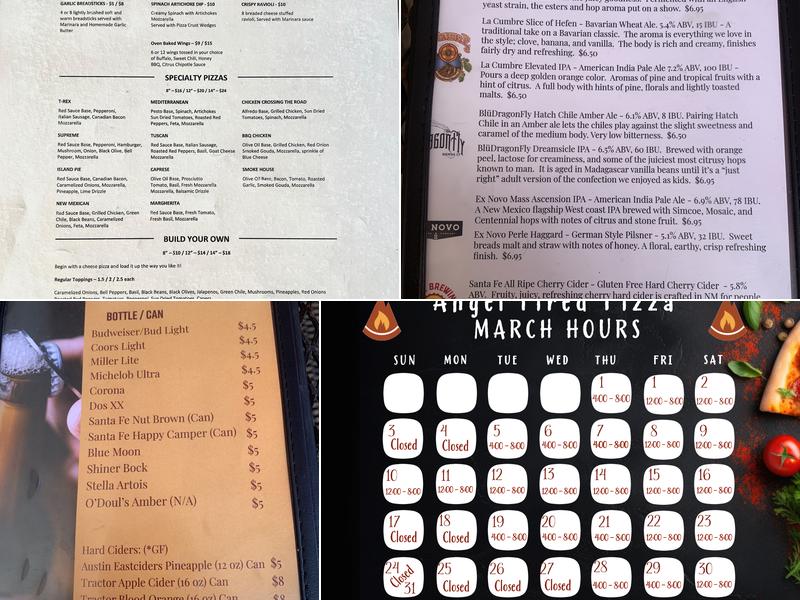 Angel Fired Pizza Menu