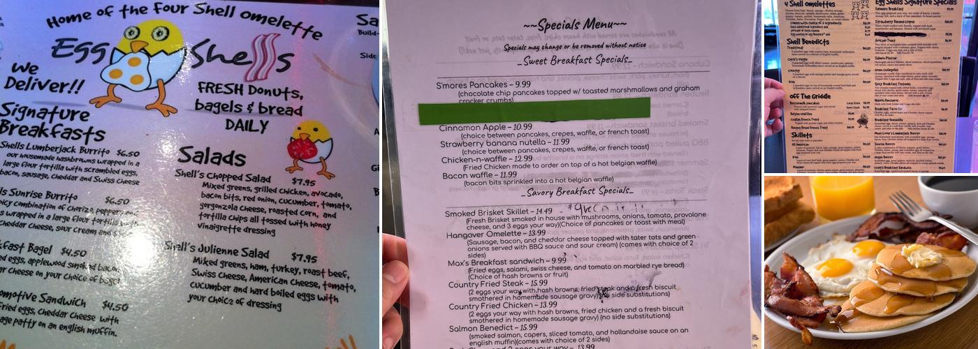 Egg Shells Restaurant Menu