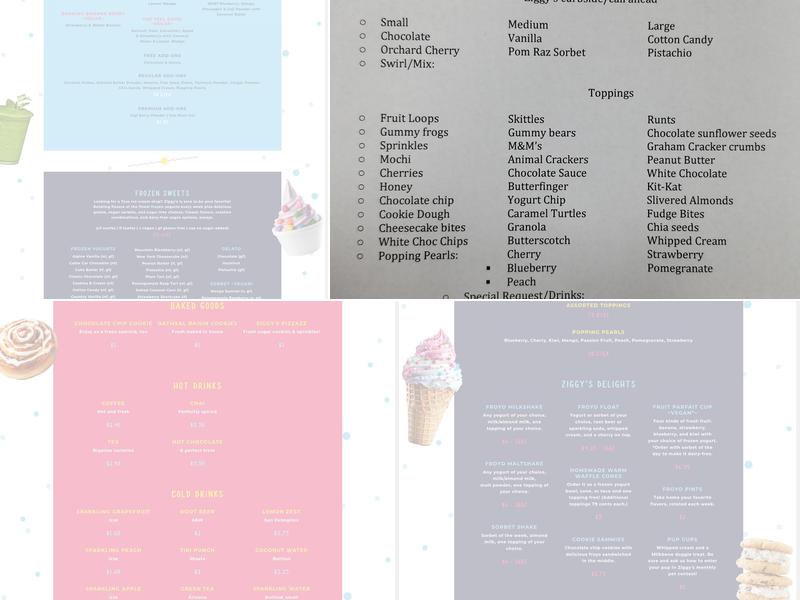 Ziggy's Frozen Yogurt Menu