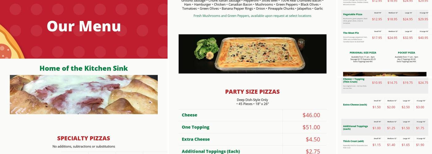 J&J's Pizza Shack Menu