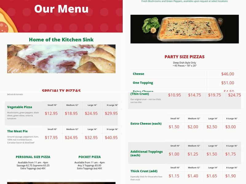 J&J's Pizza Shack Menu