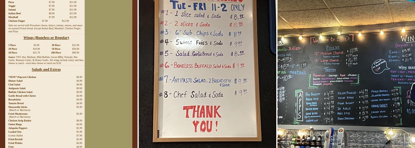 Shoe's Pizzeria Menu
