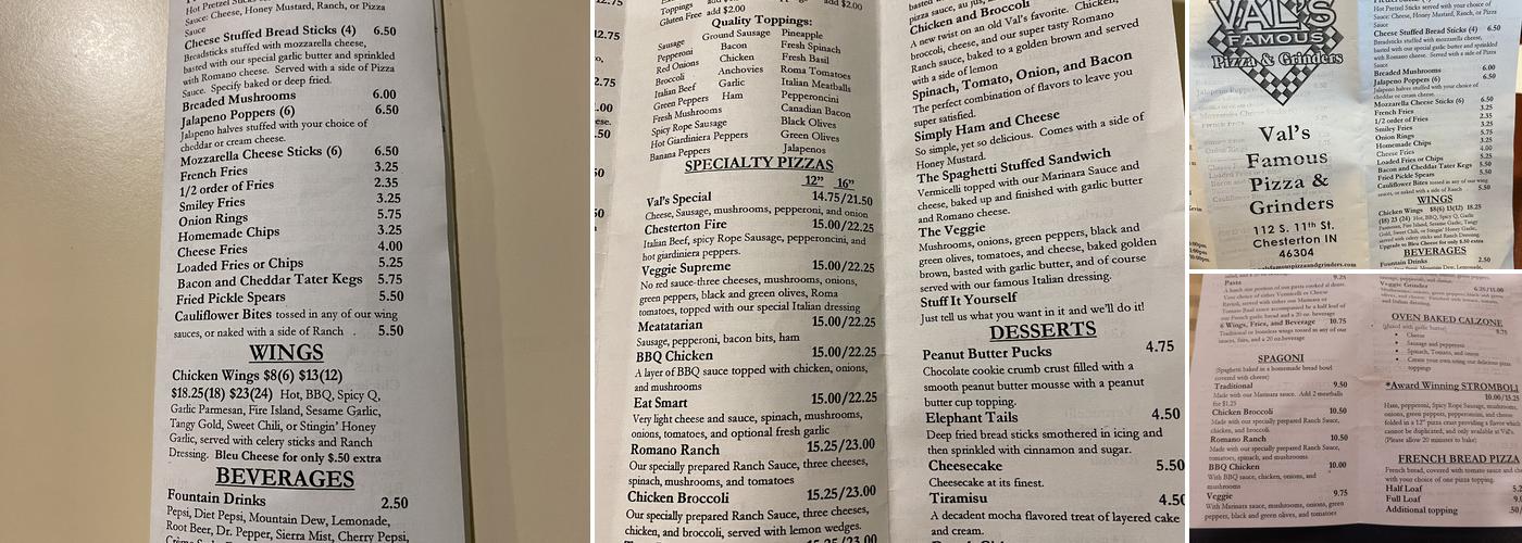 Val's Famous Pizza & Grinders Menu