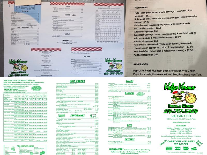 Verona Pizza Menu
