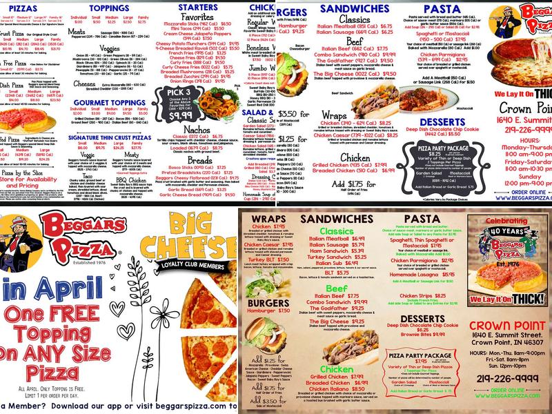 Beggars Pizza Menu