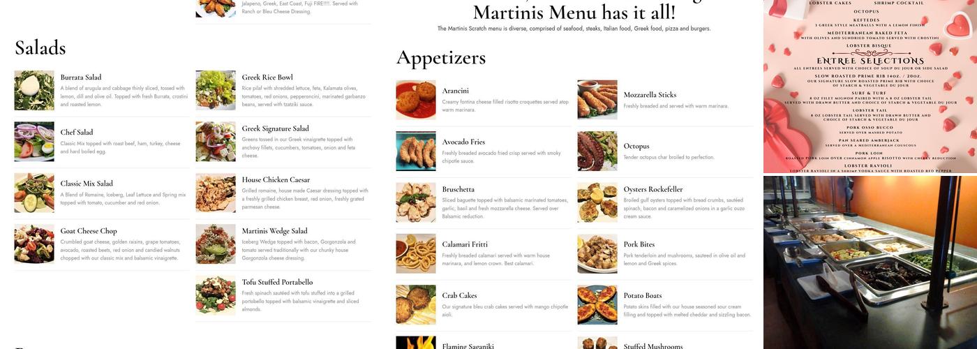 Martinis Menu